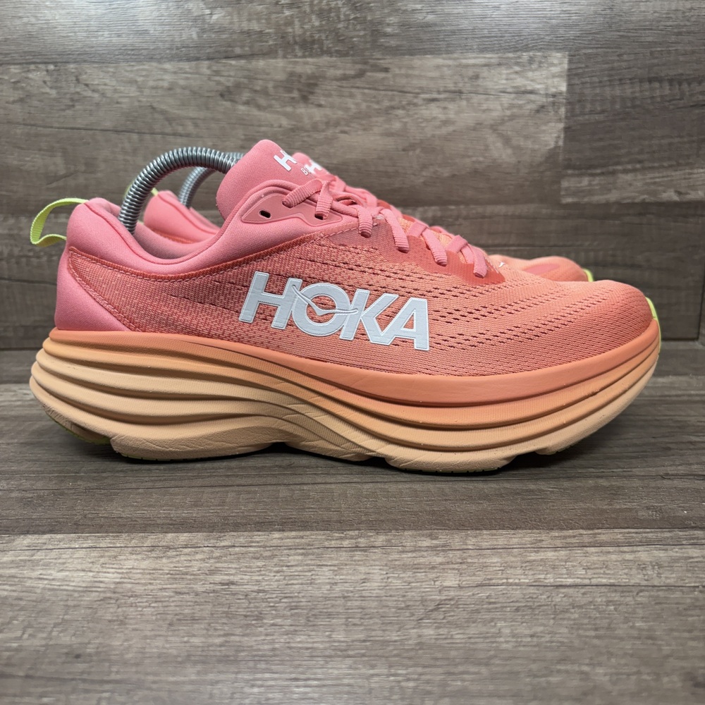 Hoka Bondi 8 Pink Orange Womens US Size 11 EUR 44 1127952 CPPY Running Shoes